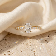 Marquise Accent Stones Oval Lab Grown Diamond Gold Solitaire Ring
